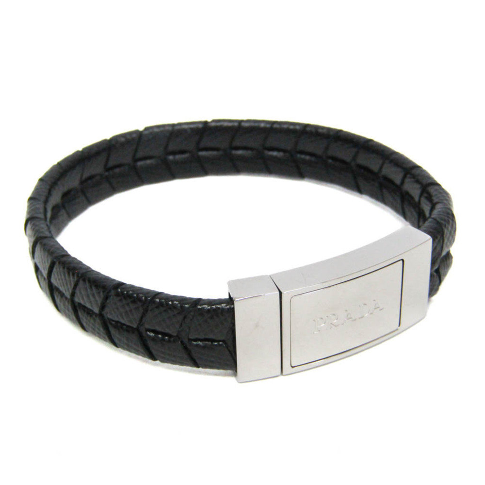 PRADA Black Leather Saffiano Bracelet